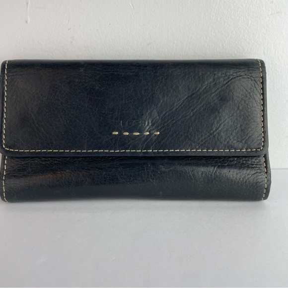 Fossil Black Leather Women’s Wallet Checkbook - Picture 2 of 7
